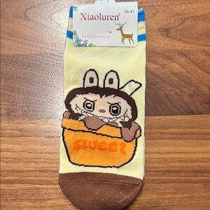 Cream and Brown Cartoon Socks